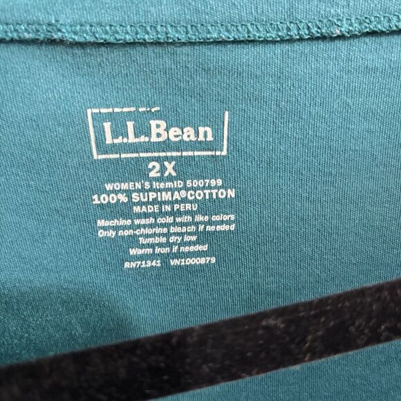 LL Bean Top Womens 2X Green Supima Cotton Split Neck Blouse - Picture 7 of 8